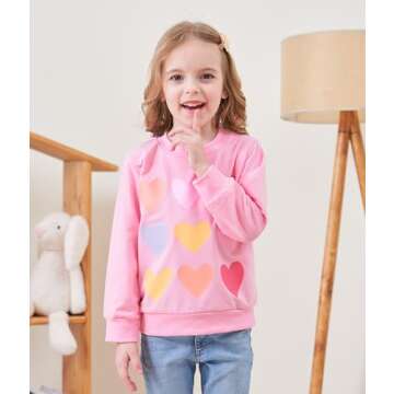 Akyzic Baby Girl Sweatshirt Heart Print Valentines Outfit Kids Sweaters Tops Pullover Toddler Long S...