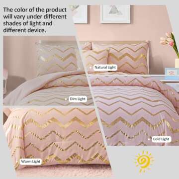 Menghomeus Pink Comforter Set Twin/Twin XL Size Metallic Blush and Rose Gold Bed Comforter 3 Piece S...