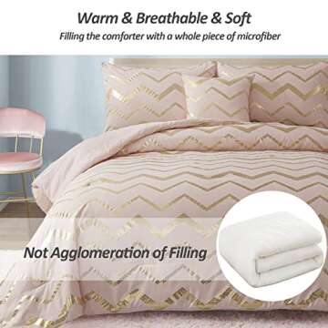 Menghomeus Pink Comforter Set Twin/Twin XL Size Metallic Blush and Rose Gold Bed Comforter 3 Piece Soft Microfiber Christmas Bedding for Teen Girls Women (1 Pillow Sham + 1 Decorative Pillow Sham)