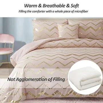 Menghomeus Pink Comforter Set Twin/Twin XL Size Metallic Blush and Rose Gold Bed Comforter 3 Piece Soft Microfiber Christmas Bedding for Teen Girls Women (1 Pillow Sham + 1 Decorative Pillow Sham)