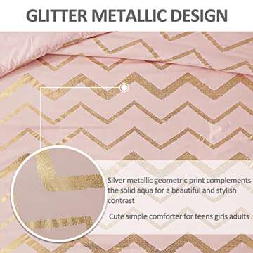 Menghomeus Pink Comforter Set Twin/Twin XL Size Metallic Blush and Rose Gold Bed Comforter 3 Piece Soft Microfiber Christmas Bedding for Teen Girls Women (1 Pillow Sham + 1 Decorative Pillow Sham)