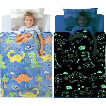 Glow in The Dark Dinosaur Blanket – Soft Plush Blue Fleece, Perfect for Kids!