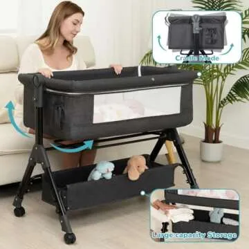 Baby Bassinet, Bedside Bassinet for Baby, 3 in 1 Bassinet Bedside Sleeper with Wheels, Mosquito Net,...