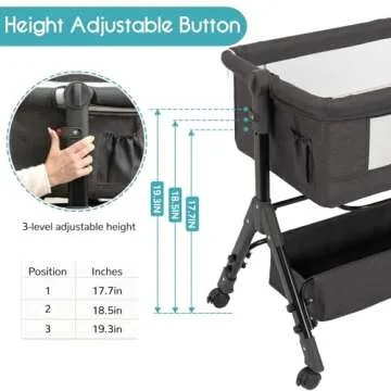Baby Bassinet, Bedside Bassinet for Baby, 3 in 1 Bassinet Bedside Sleeper with Wheels, Mosquito Net, Adjustable Easy Folding Portable Baby Bed for Infant Newborn (Dark Grey)