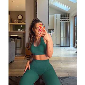 Beaufident Workout Sets for Women Active 2 Piece Seamless Matching High Waist Yoga Set Gym Outfits Dark Green