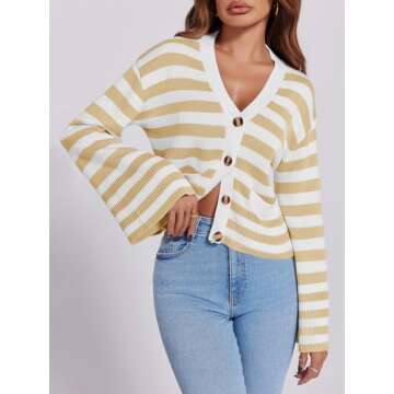 Saodimallsu Women's Striped Cardigan - Cozy Knit Sweater