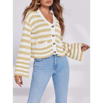 Saodimallsu Women's Striped Cardigan - Cozy Knit Sweater