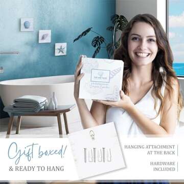 TideAndTales 3D Beach Wall Art - Seashell with Starfish for Coastal Bathroom Decor, Ocean Inspired Decor for Bathroom, Coastal Bedroom, Living Room or Beach House, Set of 3 (6”x 6”)