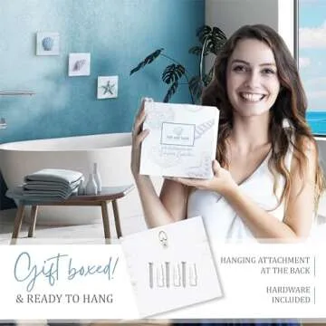 TideAndTales 3D Beach Wall Art - Seashell with Starfish for Coastal Bathroom Decor, Ocean Inspired Decor for Bathroom, Coastal Bedroom, Living Room or Beach House, Set of 3 (6”x 6”)