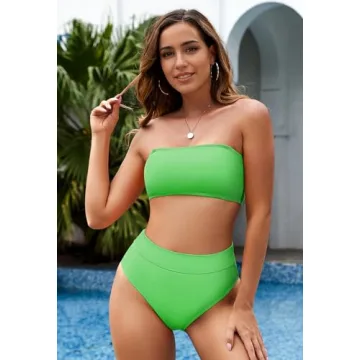Pink Queen Women's Removable Strap Pad High Waist Bikini Set Swimsuit Green S
