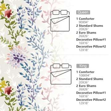 King Size Comforter Set Bed - Style Quarters 7 Pieces King Comforter Set Floral Boho Comforter Sets King Size Bed Sets Soft Comfort Bedding Sets for All Season 106x90 Dahlia 7pcs