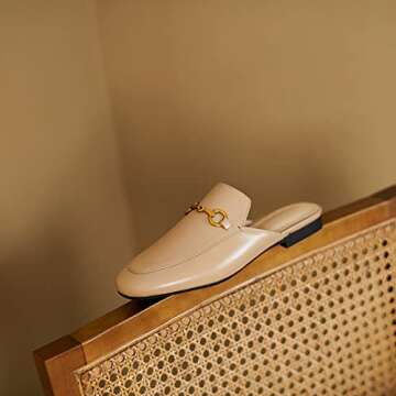 Arqa Mules for Women - Elegant Almond Toe Leather Slip-on Loafers  - Apricot Size 9