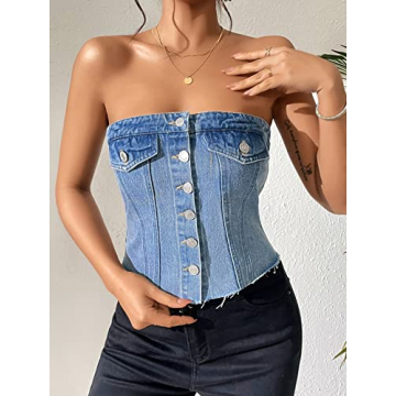 SOLY HUX Women's Stylish Denim Tube Top - Summer Ready