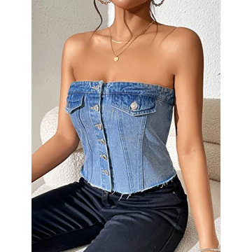 SOLY HUX Women's Stylish Denim Tube Top - Summer Ready