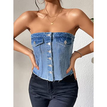SOLY HUX Women's Stylish Denim Tube Top - Summer Ready
