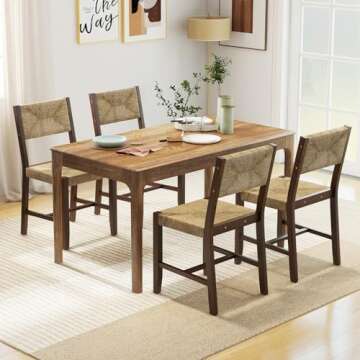 Giantex Rattan Dining Chairs Set of 4 - Farmhouse Cane Side Chairs with Woven Seaweed Backrest & Sea...