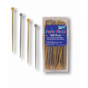 Elegant Gold and Silver Star Party Picks - 200 Count