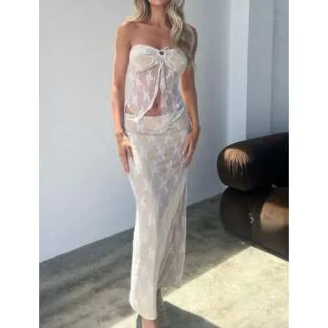 Women's Sexy Cut Out Skirt Sets Backless Halter Neck Crop Cami Top Bodycon Split Maxi Skirts 2 Piece Outfits