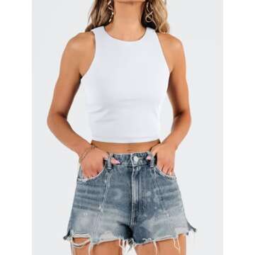 EFAN Womens Sexy Sleeveless High Neck Crop Tops Workout Cute Racerback Cropped Tank Tops Summer Clothes Teen Girls White M