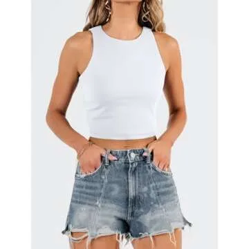 EFAN Womens Sexy Sleeveless High Neck Crop Tops Workout Cute Racerback Cropped Tank Tops Summer Clot...