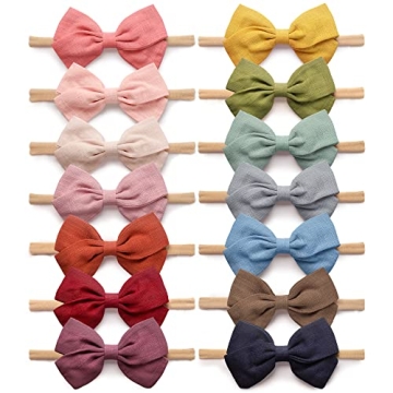 14 Pack Adorable Handmade Baby Girls Linen Hair Bows