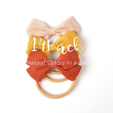 14 Pack Adorable Handmade Baby Girls Linen Hair Bows