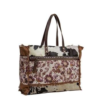 Myra Bag Western Leather Weekender Bag for Women - Cotton & Upcycled Canvas Boho Shoulder Bag Sempir...