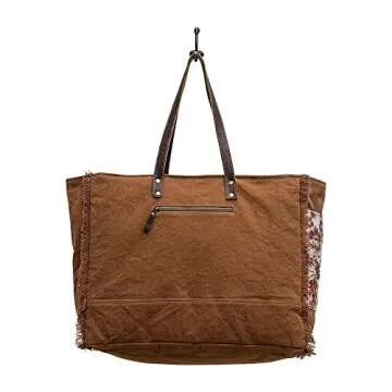 Myra Bag Western Leather Weekender Bag for Women - Cotton & Upcycled Canvas Boho Shoulder Bag Sempire