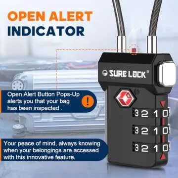 SURE LOCK TSA Approved Luggage Locks, Open Alert, Easy Read Dials, Travel Luggage Locks for Suitcase, Baggage Locks(Extra Long Cable)