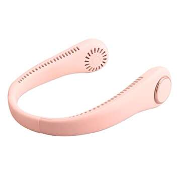 Bladeless Neck Fan with Neckband - Lightweight Small Fan - Portable Mini USB Fan - Rechargeable Personal Fan (Pink)
