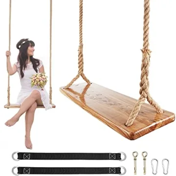 Wooden Tree Swing,Wooden Swing for Adults/Kids with 500lbs Load Capacity,Adjustable Hemp Rope Plus T...