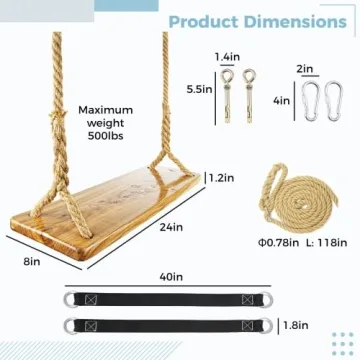 Wooden Tree Swing for All Ages - 500lbs Capacity