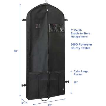 Simple Houseware 60-Inch Heavy Duty Garment Bag with Pockets for Suits, Tuxedos, Dresses, Coats