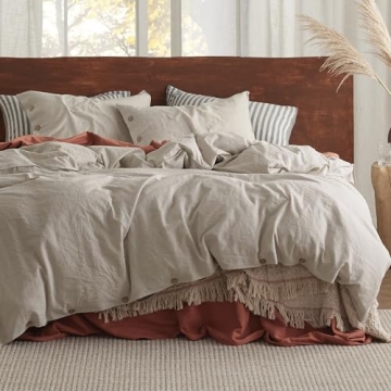 Bedsure Queen Linen Duvet Cover Soft Breathable Cotton Blend