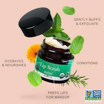 USDA Organic Mint Lip Scrub for Smooth, Soft Lips