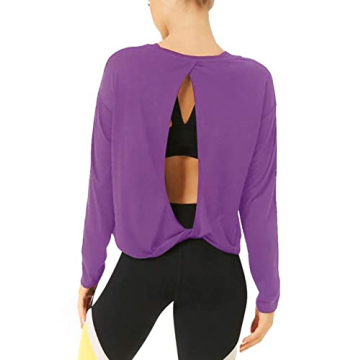 Bestisun Open Back Workout Tops Long Sleeve Yoga Tops Workout Shirts Backless Yoga Shirts for Women ...