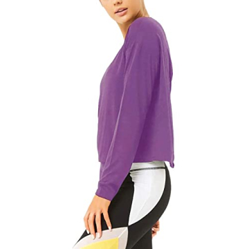 Bestisun Open Back Workout Tops Long Sleeve Yoga Tops Workout Shirts Backless Yoga Shirts for Women Purple L