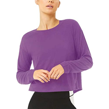 Bestisun Open Back Workout Tops Long Sleeve Yoga Tops Workout Shirts Backless Yoga Shirts for Women Purple L