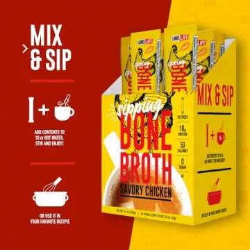 LonoLife Chicken Bone Broth Powder Mix | 10g Protein | Collagen-Rich, Keto & Paleo Friendly | Natural Ingredients | 4 Portable Stick Pack Servings