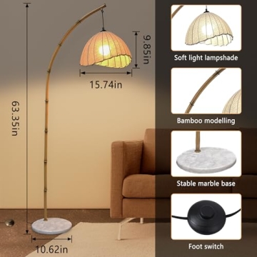 HCJIAJING Retro Bamboo Floor Lamp With LED Dimming Options