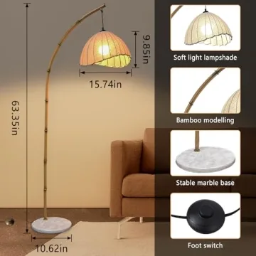 HCJIAJING Retro Bamboo Floor Lamp With LED Dimming Options