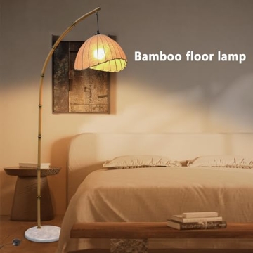 HCJIAJING Retro Bamboo Floor Lamp With LED Dimming Options