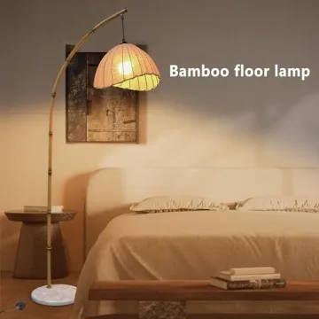 HCJIAJING Retro Bamboo Floor Lamp With LED Dimming Options