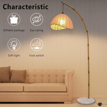 HCJIAJING Retro Bamboo Floor Lamp With LED Dimming Options