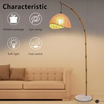 HCJIAJING Retro Bamboo Floor Lamp With LED Dimming Options