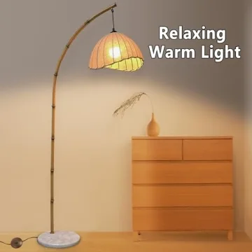 HCJIAJING Retro Bamboo Floor Lamp With LED Dimming Options