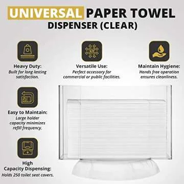 Paper Towel Dispenser by Oasis Creations, Holds 250 Paper Towels, Wall Mounted, Countertop Paper Towel Dispenser, Universal Paper Towel Holder- Clear