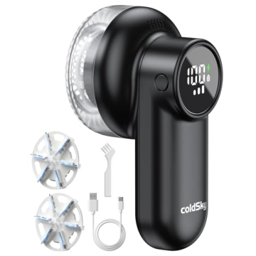 coldSky Rechargeable Fabric Shaver, Lint Shaver with Digital Display, Sweater Shaver with 6-Leaf Bla...