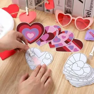 Relaxgiant 24 Sets Valentine Hearts Sand Art Craft Kit with Colored Sand Brushes DIY Valentine's Day Sand Painting Craft Create Your Own Sand Art for Kids Party Supplies Fun Home Activities
