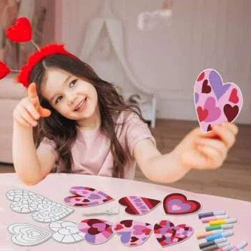 Relaxgiant 24 Sets Valentine Hearts Sand Art Craft Kit with Colored Sand Brushes DIY Valentine's Day Sand Painting Craft Create Your Own Sand Art for Kids Party Supplies Fun Home Activities